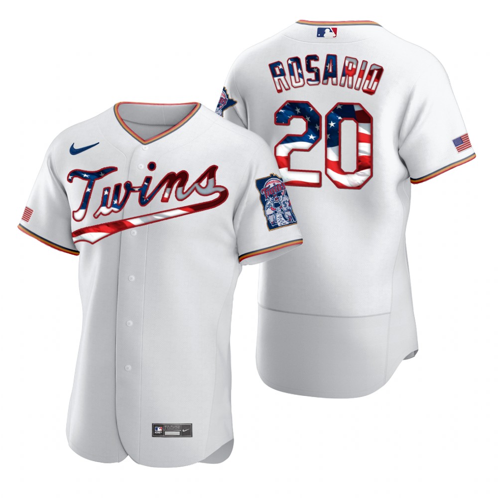 Minnesota Twins #20 Eddie Rosario Men Nike White Fluttering USA Flag Limited Edition Authentic MLB Jersey